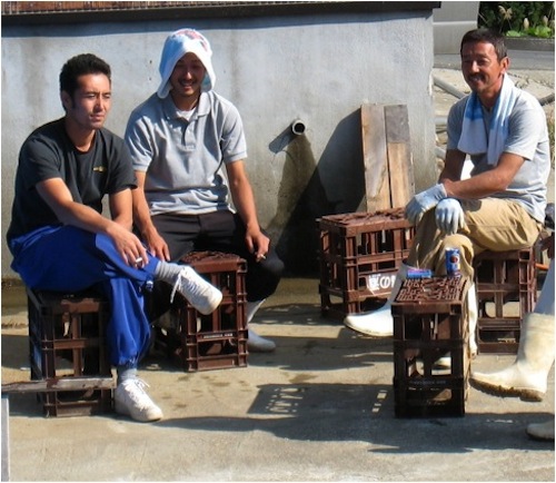 Left Toshiaki Sakai, Yamamatsu; centre Toshi Sakai, Isawa Nishikigoi Center and right Hiromi Igarashi, Toshio’s right hand man.